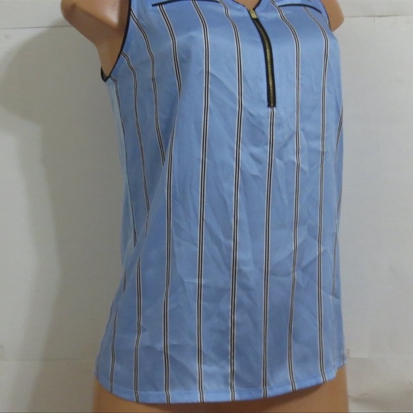Express S Blue/ Black Stripe Knit Sleeveless Top - Picture 3 of 4